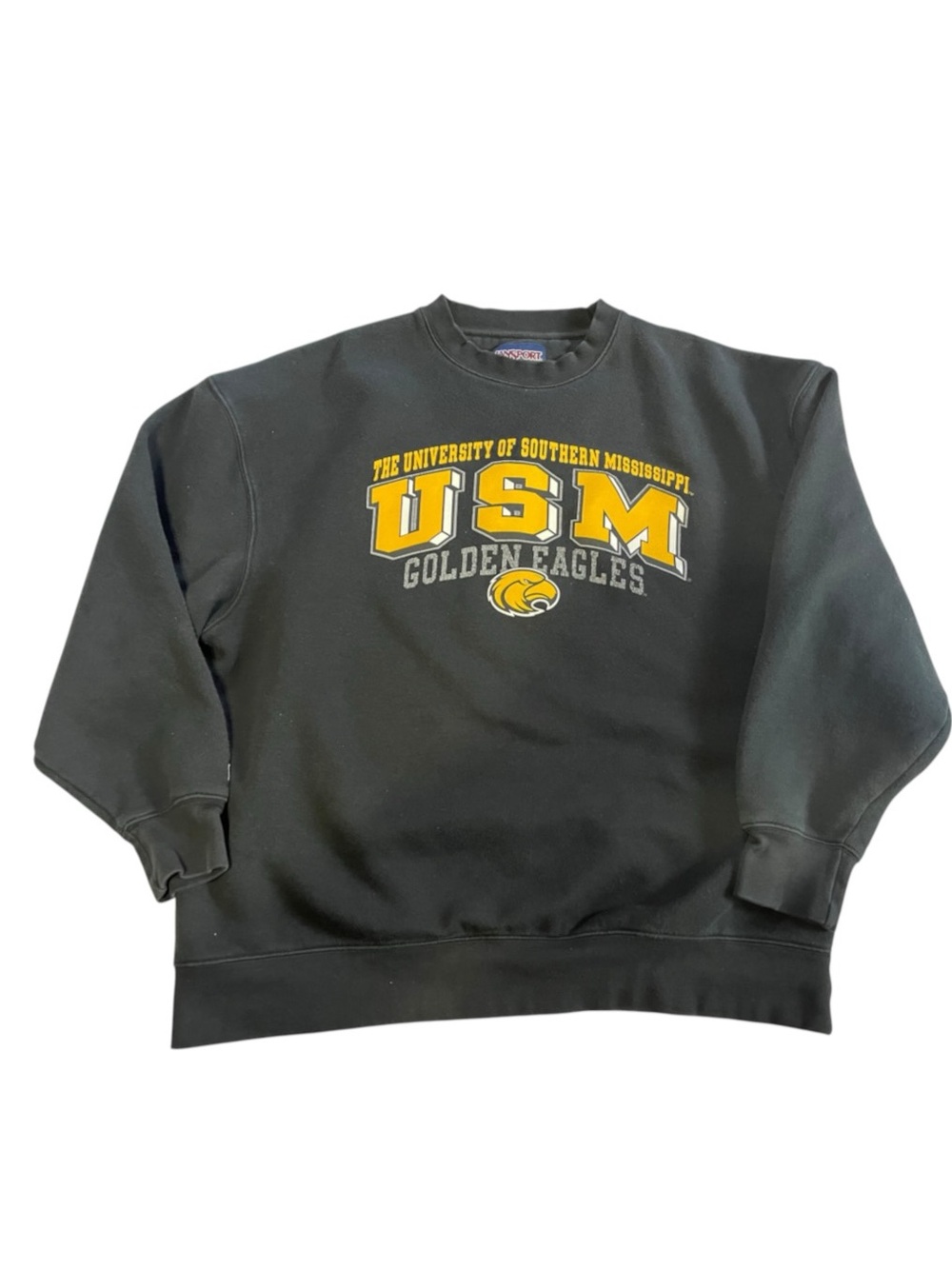 Vtg 90s Jansport Black Crewneck with Yellow USM Golden Eagles Logo